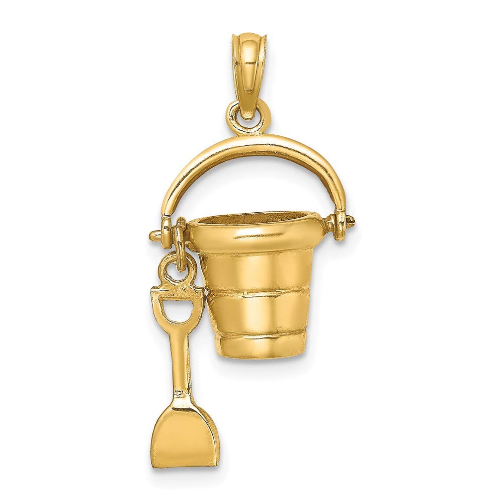14K Yellow Gold Ocean City Bucket with Shovel Charm Pendant Necklace - Beach Jewelry for Women, Summer Vacation Gift Idea