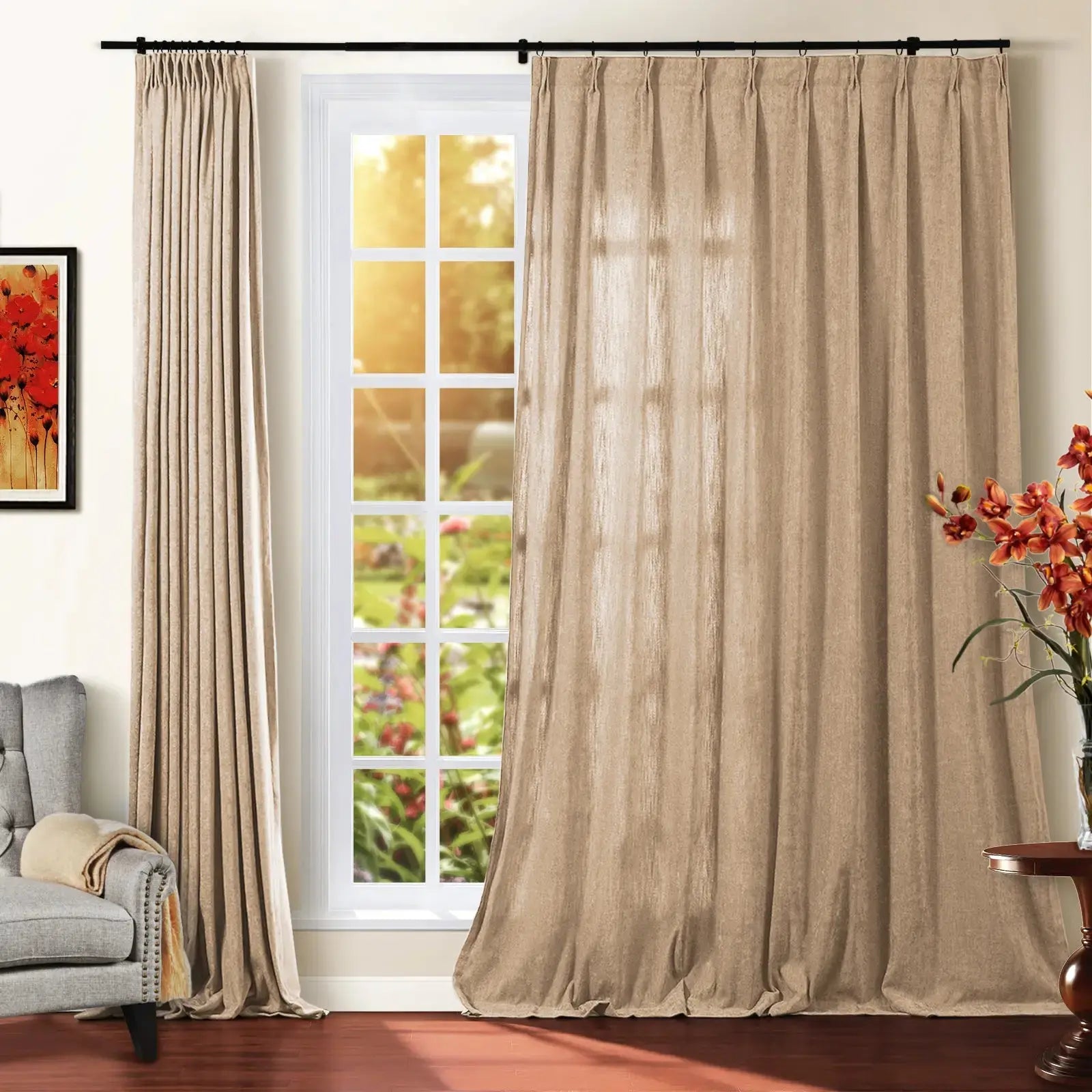 Premium Tino Heavyweight Chenille Pleated Curtains - Elegant Blackout Drapes for Living Room & Bedroom - Soft Textured Thermal Insulated Window Treatments for Home Decor