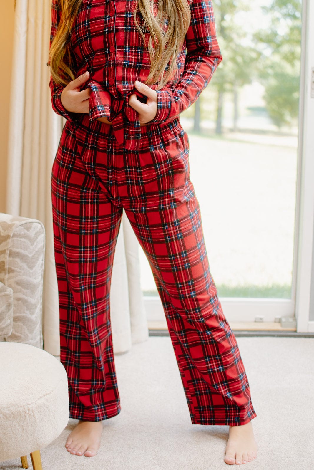 3-Piece Red Plaid Pajama Set for Women - Soft & Cozy Sleepwear, Lounge Outfit - Perfect for Christmas, Winter Nights & Relaxing at Home