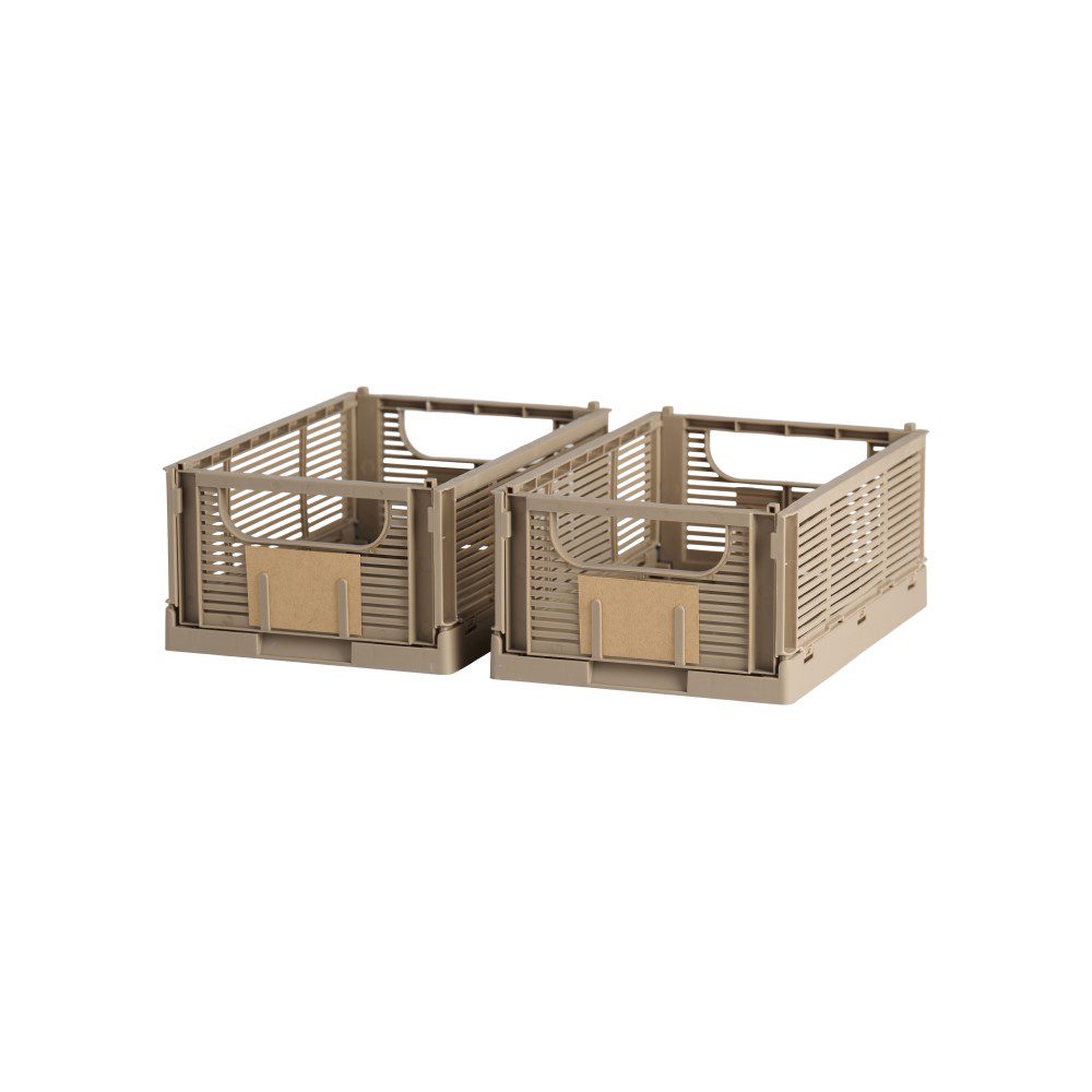 DESIGNSTUFF Collapsible Storage Crate Set of 2 - Foldable Linear Design, 25x16cm Small Size, Taupe Color - Perfect for Home Organization, Closet Storage & Office Supplies