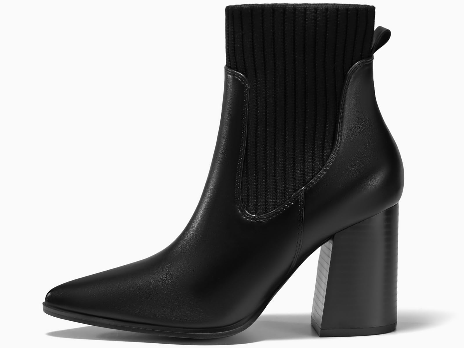 Coutgo Women's Chunky Heel Ankle Boots - Pointed Toe Knit Chelsea Booties with Stacked Heel for Winter | Dressy & Casual Outfits, Office Wear, Holiday Parties