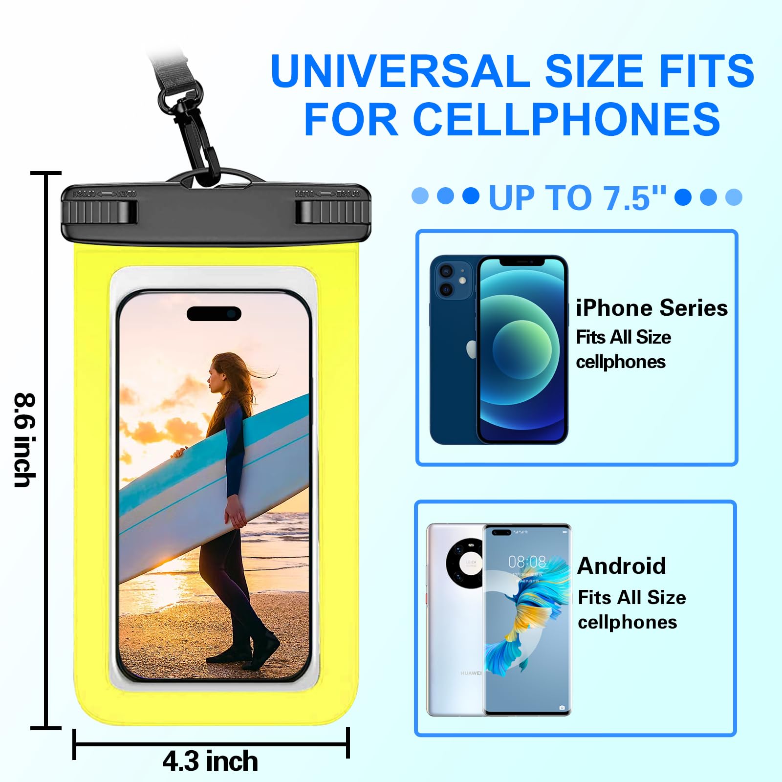 4 Pack Waterproof Phone Pouch IPX8 - Universal Waterproof Dry Bag Case for iPhone 15 14 13 12 11 Pro Max Plus XS XR X 8 & Samsung Galaxy S23 S22 S21 S20 & Google Pixel (Up to 7.5