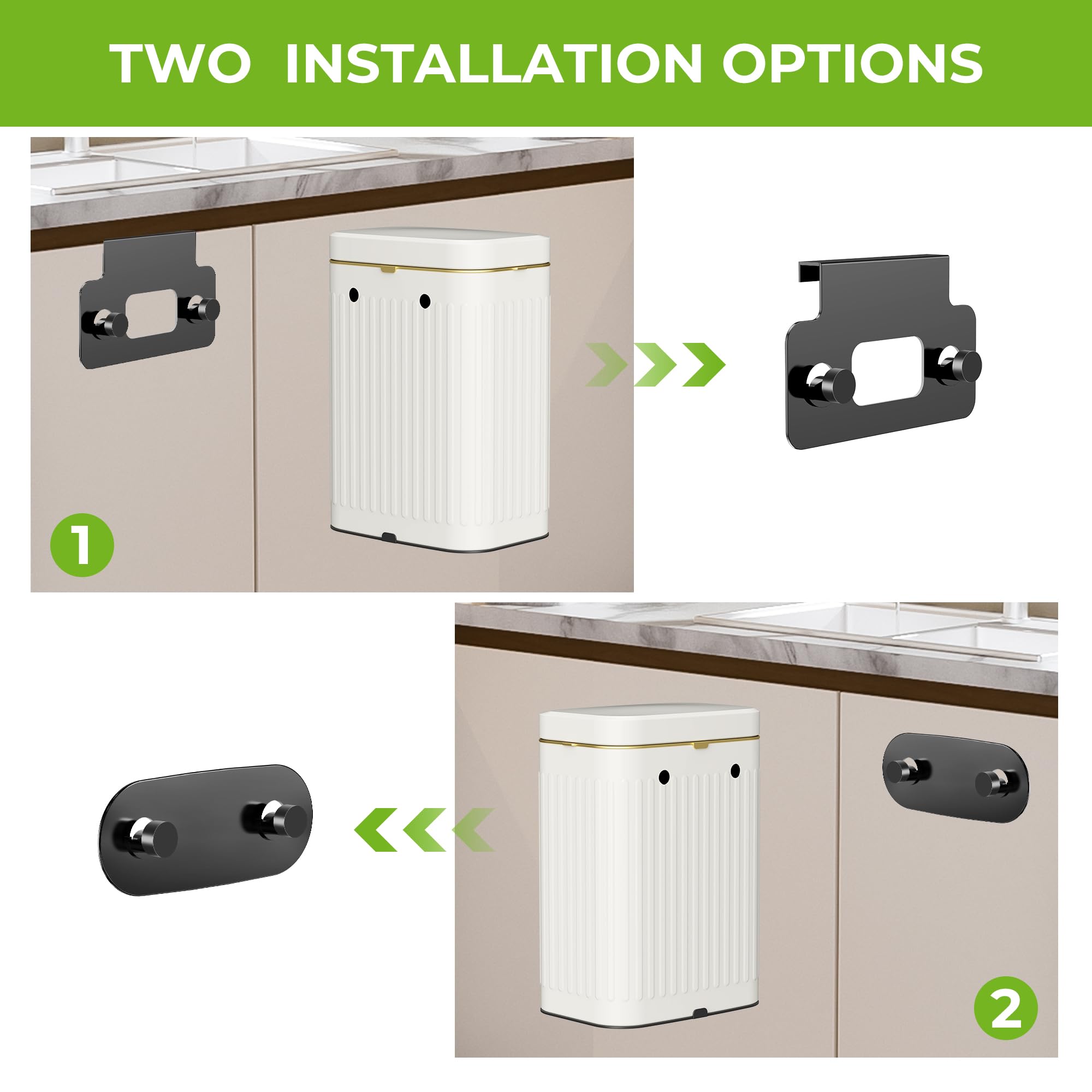 Stainless Steel Hanging Compost Bin with Lid - 2.1 Gallon (8L) Kitchen Trash Can for Indoor Use - Wall Mount Under Sink, Cabinet or Bathroom - Ivory White - Perfect for Organic Waste Recycling & Small Space Organization