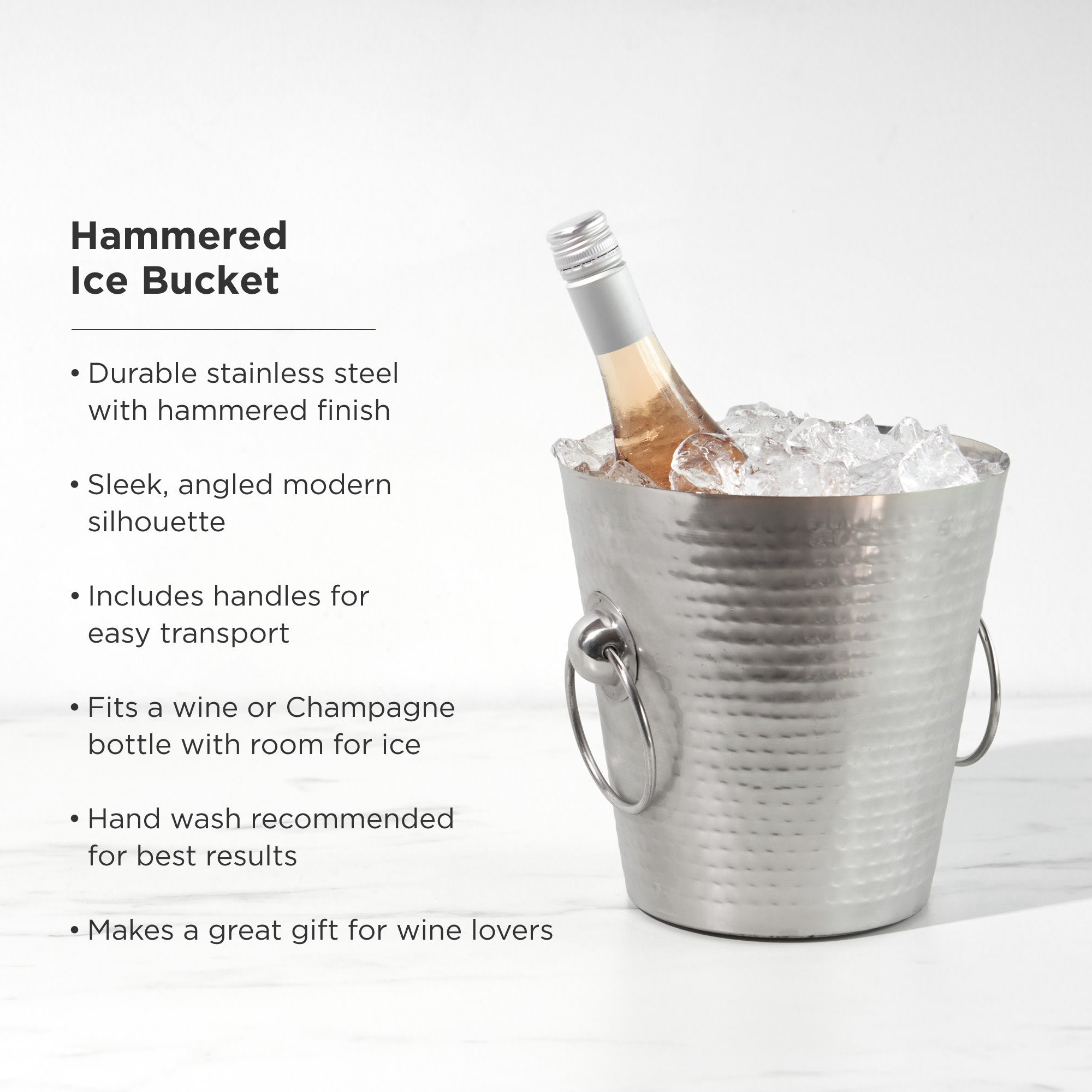 Premium Stainless Steel Hammered Ice Bucket for Champagne & Wine - Elegant Barware for Parties, Weddings & Home Entertaining