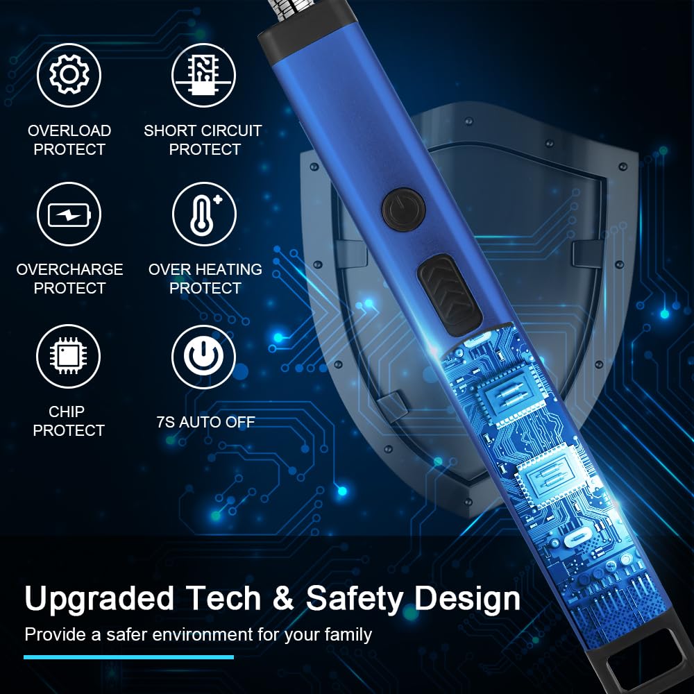 ARECTECH USB Rechargeable Electric Arc Lighter - Windproof Flameless Lighter for Candles, Camping, Fireworks, BBQ & Outdoor Use - Perfect Christmas Birthday Gift for Men & Women (Blue with LED Light) - Ideal for Home, Travel, Emergency Kits & Romantic Settings