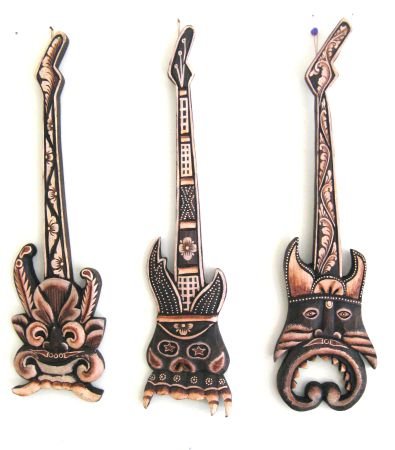 Authentic African Tiki Guitar Wall Masks & Sculptures - Handcrafted Polynesian Hawaiian Home Decor for Living Room, Bedroom & Tropical Themed Spaces