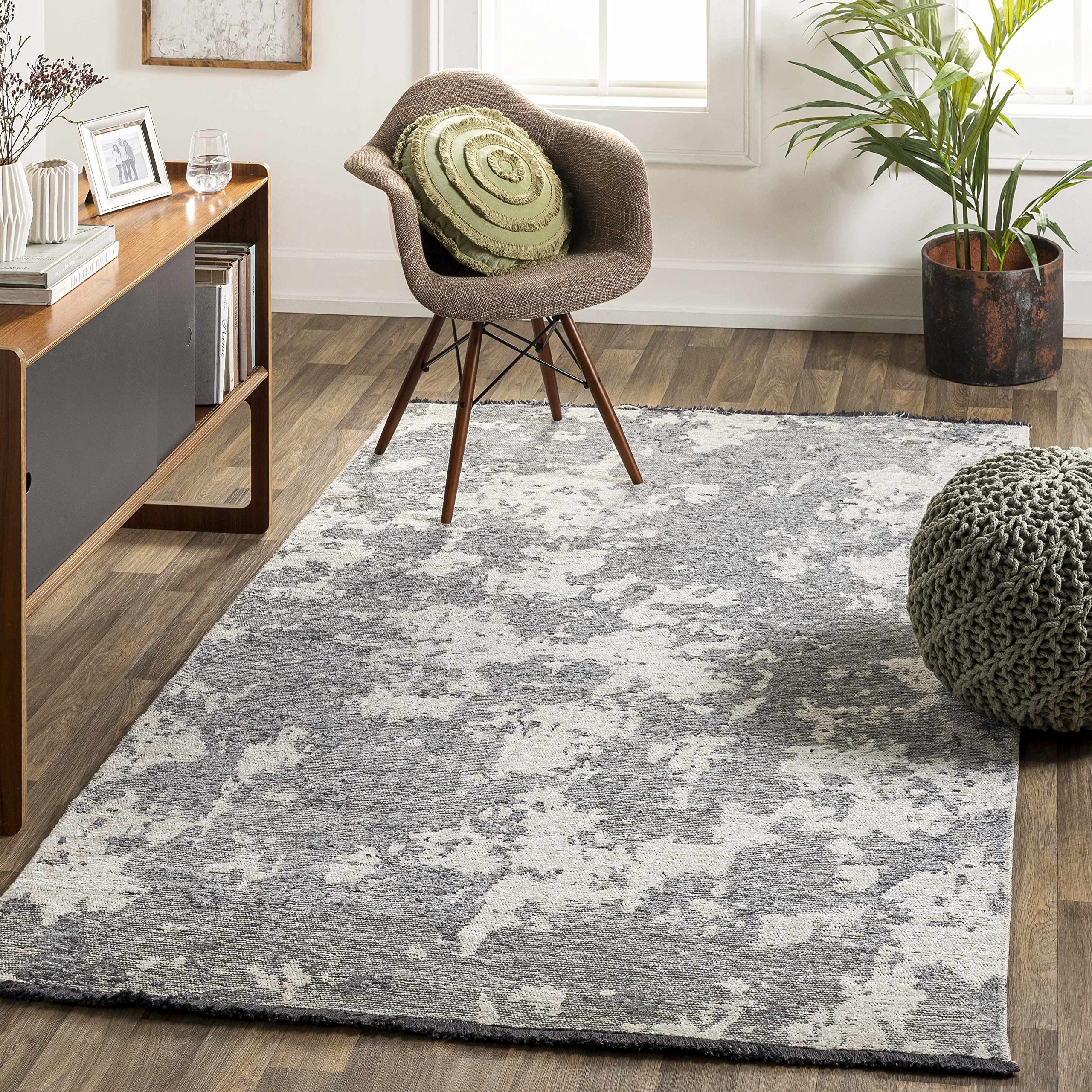 Hauteloom Bimo Modern Area Rug for Living Room & Bedroom - Soft Gray, Beige, Blue - 3'9