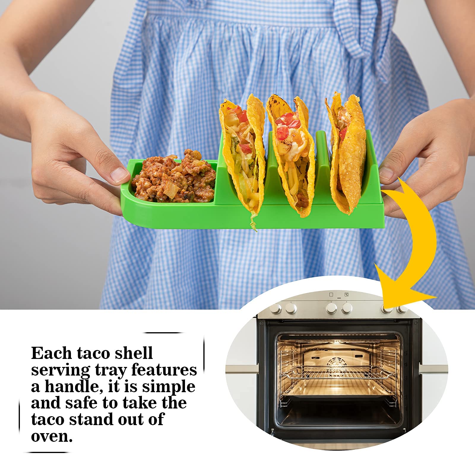 4-Pack Taco Holders with Dividers - Stand for 3 Tacos Each - Oven & Dishwasher Safe Taco Rack - Perfect for Taco Tuesday Parties, Family Dinners & Mexican-Themed Events (Green)