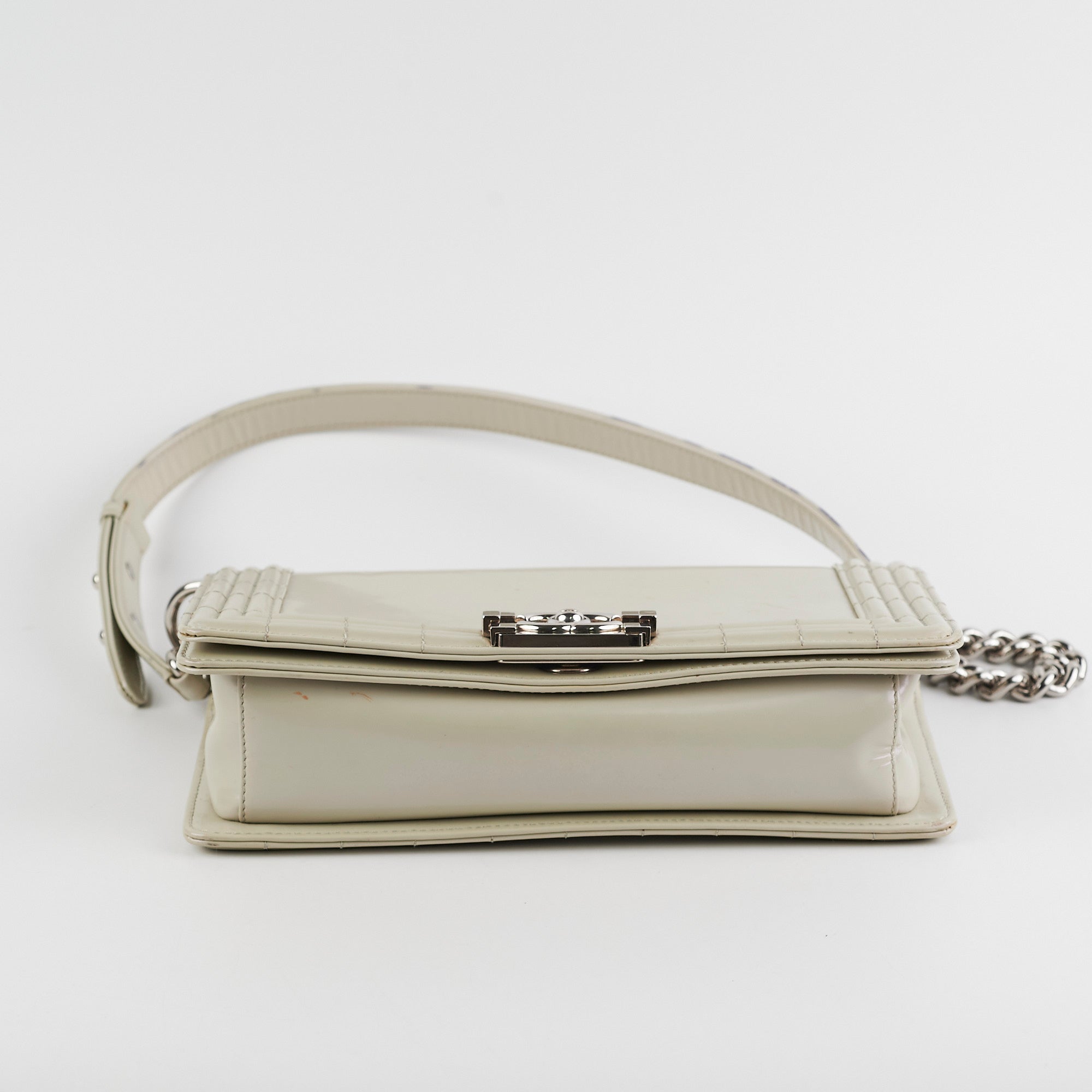 Chanel Boy Old Medium Iridescent Light Grey Leather Shoulder Bag - Luxury Designer Handbag for Women, Perfect for Evening Parties & Special Occasions
