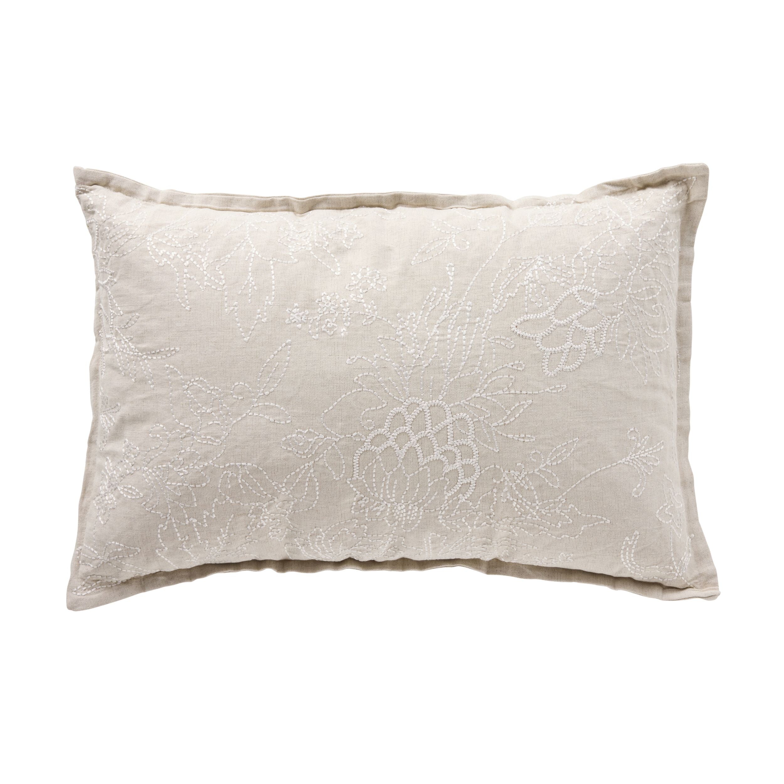 Anais Embroidered Linen Cushion Cover 40x60cm - Natural Cotton Decorative Pillow Case for Sofa, Bed & Home Decor