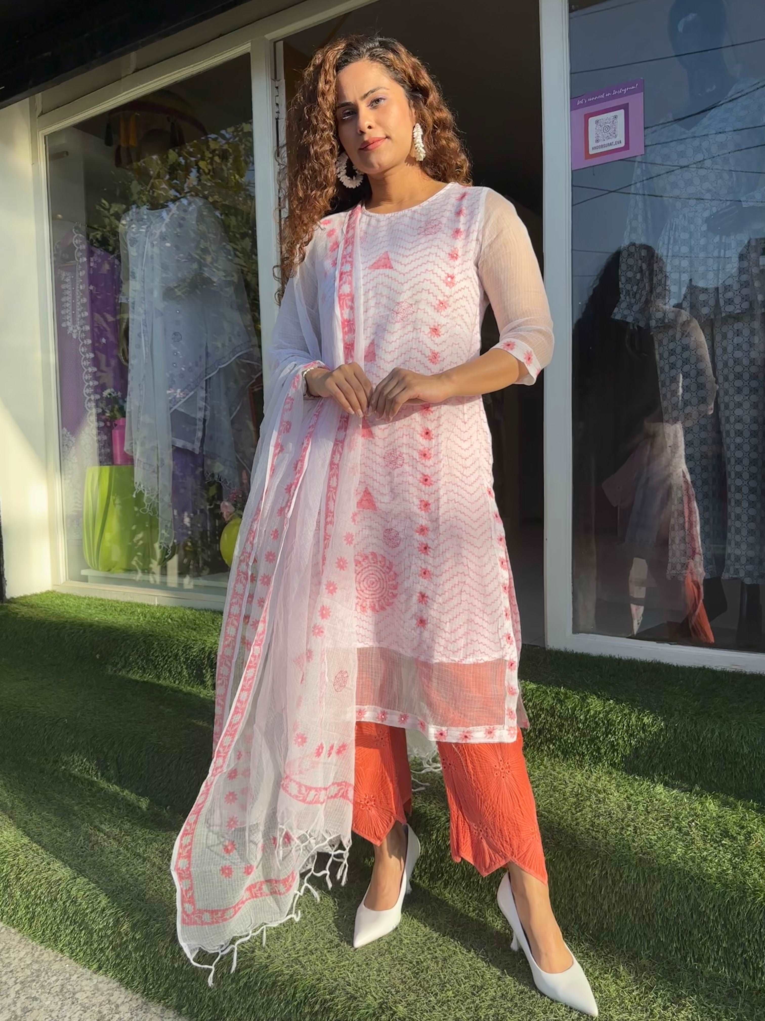 BLOOM PINK KOTA DORIA EMBROIDERED SUIT SET - Elegant Indian Ethnic Wear for Women | Perfect for Weddings, Festivals & Special Occasions