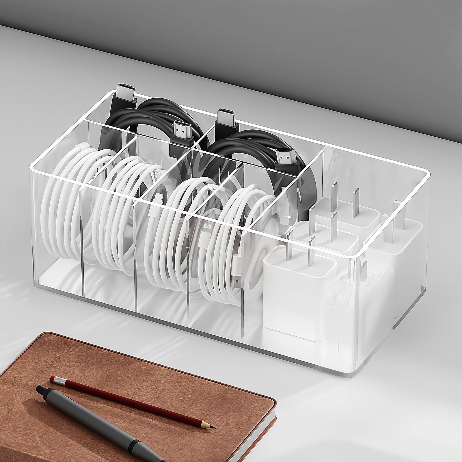 Premium Transparent Charger Cable Organizer Box - 1 Pack for Easy Cord Storage & Management | Perfect for Home, Office & Travel Accessories Organization