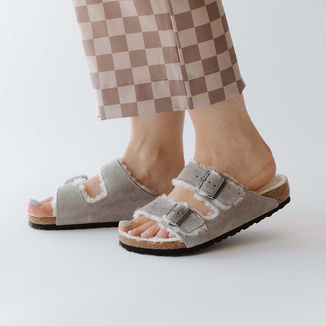 Birkenstock Arizona Shearling Stone Sandals - Soft Shearling Lined Comfort for Women & Men | Perfect for Home, Office & Casual Outings