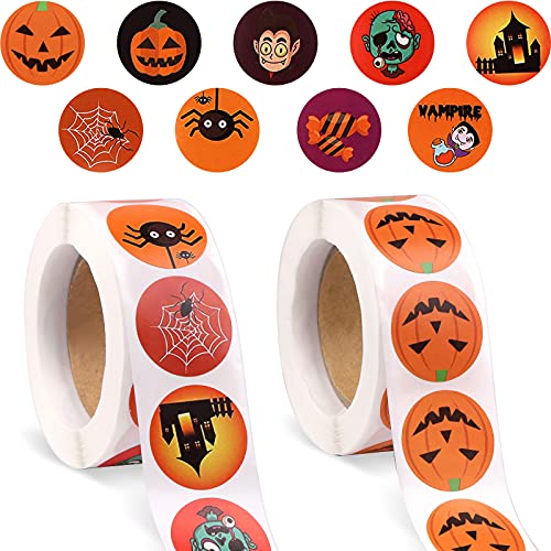 Halloween Pumpkin Stickers for Kids - 60pcs Round Seal Labels with Bats, Witches & Spiders - Colorful Party Favors for Classroom, Trick or Treat & DIY Crafts