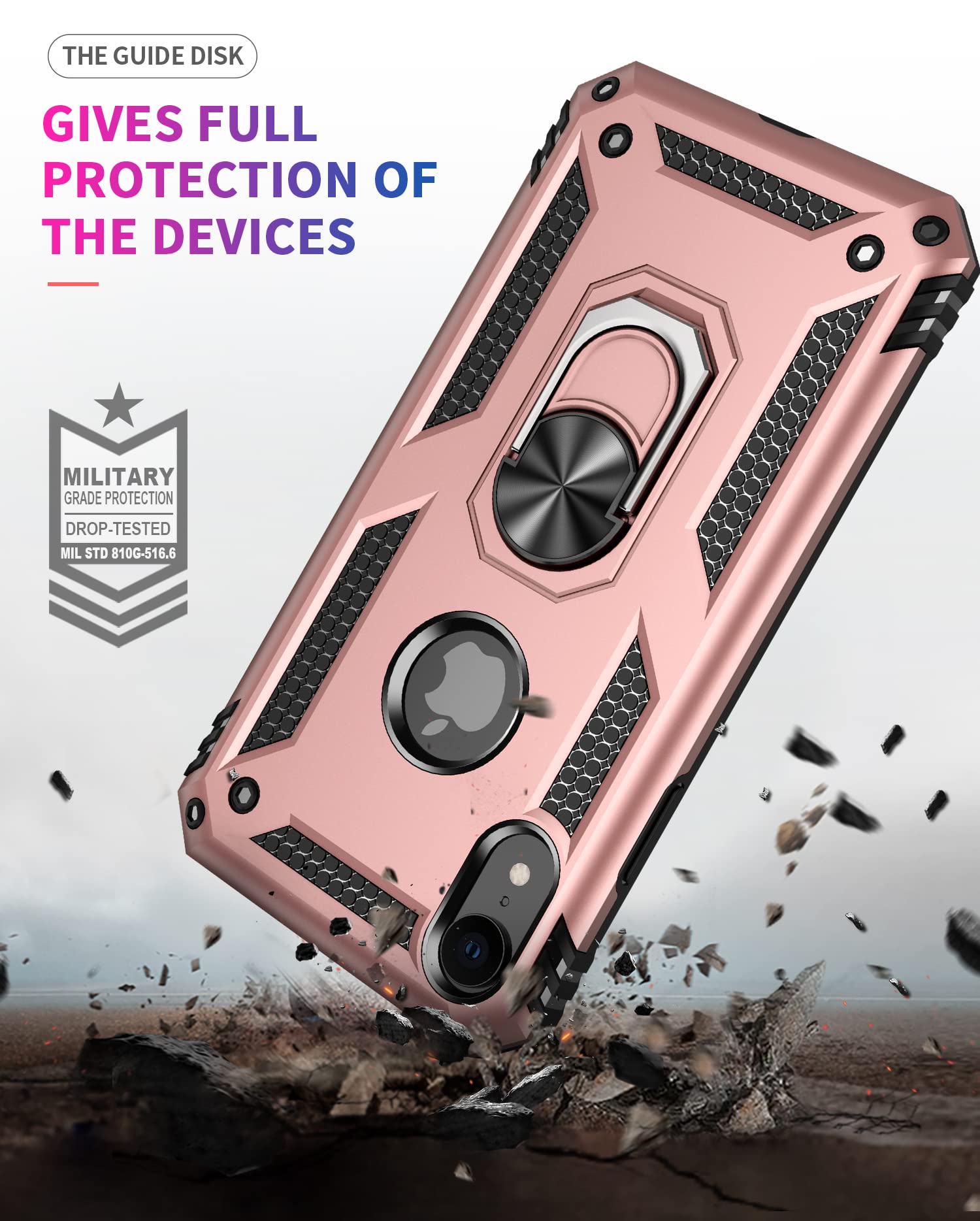 SunStory iPhone XR Case with HD Screen Protector & Magnetic Ring Kickstand - Compatible with iPhone XR 2018 (Rose Gold) - Perfect for Work, Travel, and Everyday Protection