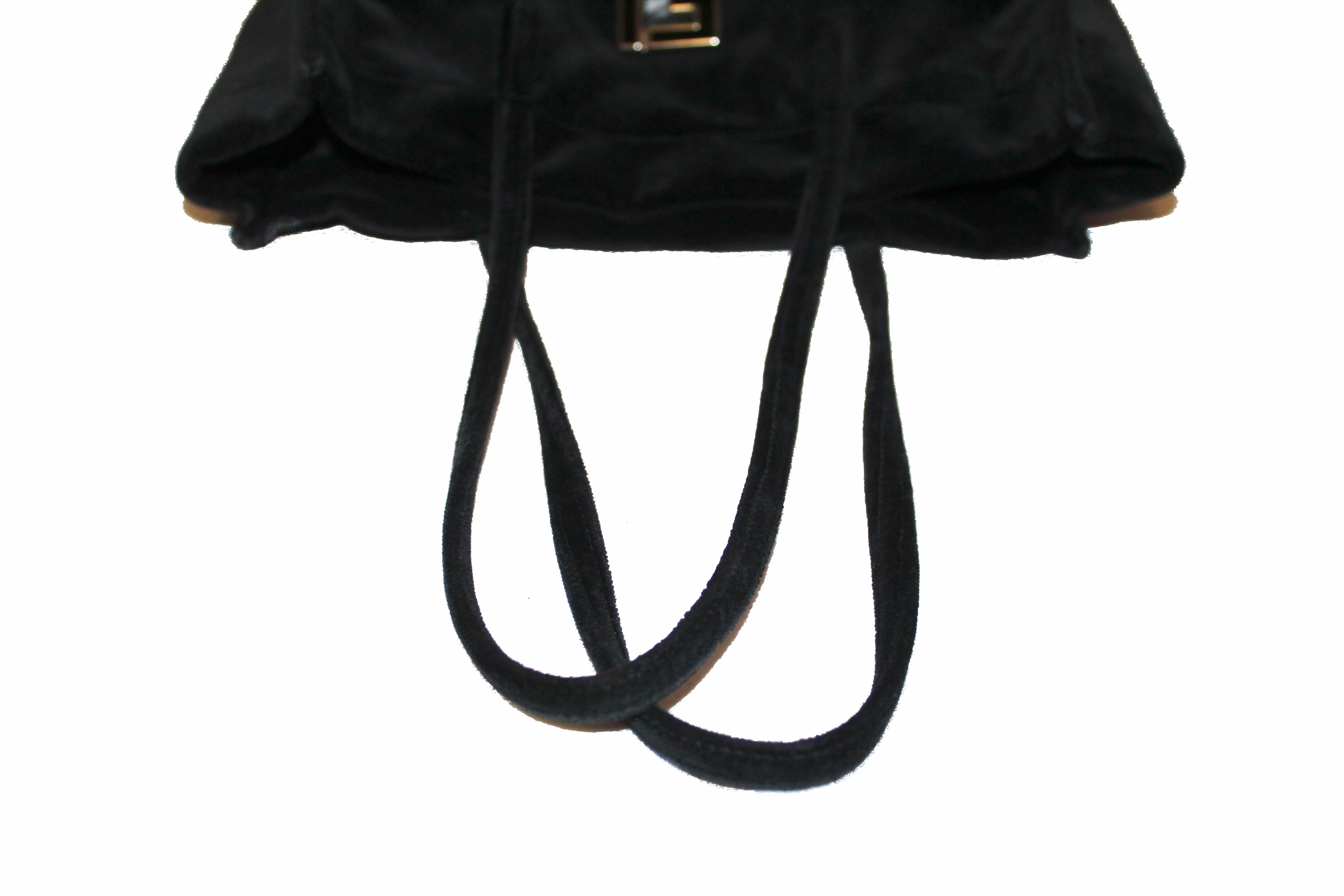 Authentic Fendi Black Suede Leather Medium Tote Shoulder Bag for Women | Luxury Designer Handbag for Work, Travel & Everyday Use