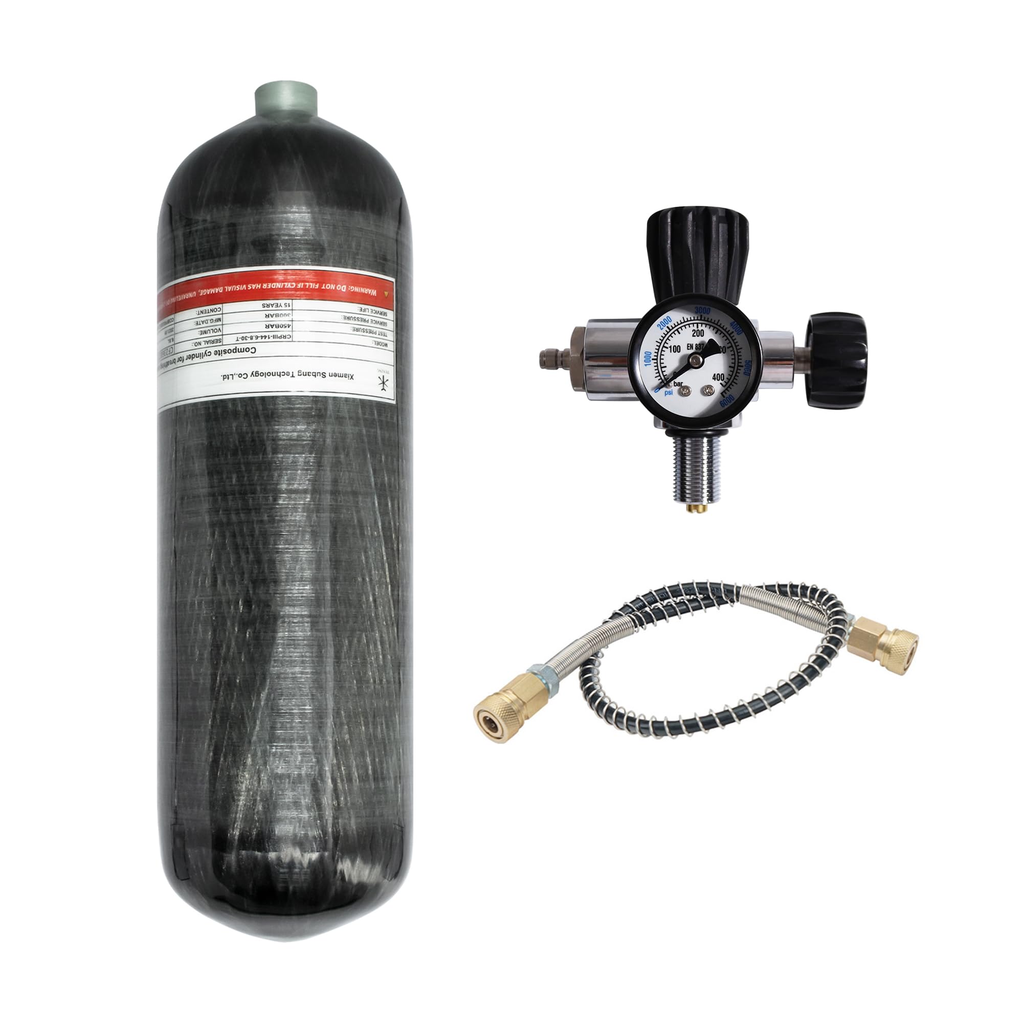 TUXING 4500psi 6.8L Carbon Fiber Air Tank (Empty) with Pressure Gauge Valve - PCP Paintball Filling Station, Scuba & PCP Air Tank with Regulator Gauge | Perfect for Paintball Games, Scuba Diving & PCP Airgun Refills