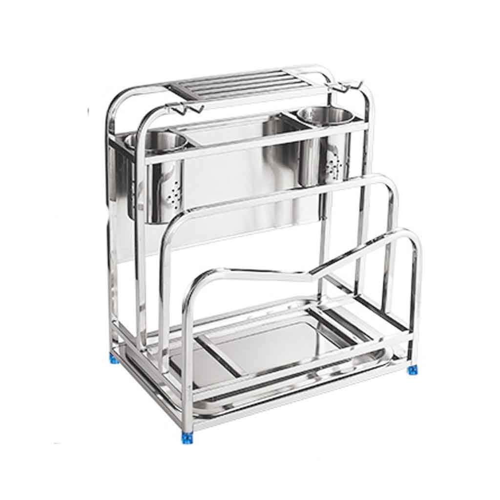GANFANREN Iron Pan Cover Holder & Kitchen Organizer - Pot Lid Support Frame, Storage Rack Stand with Cutting Board & Knife Rests - Perfect for Stovetop Cooking, Countertop Organization & Small Kitchen Spaces
