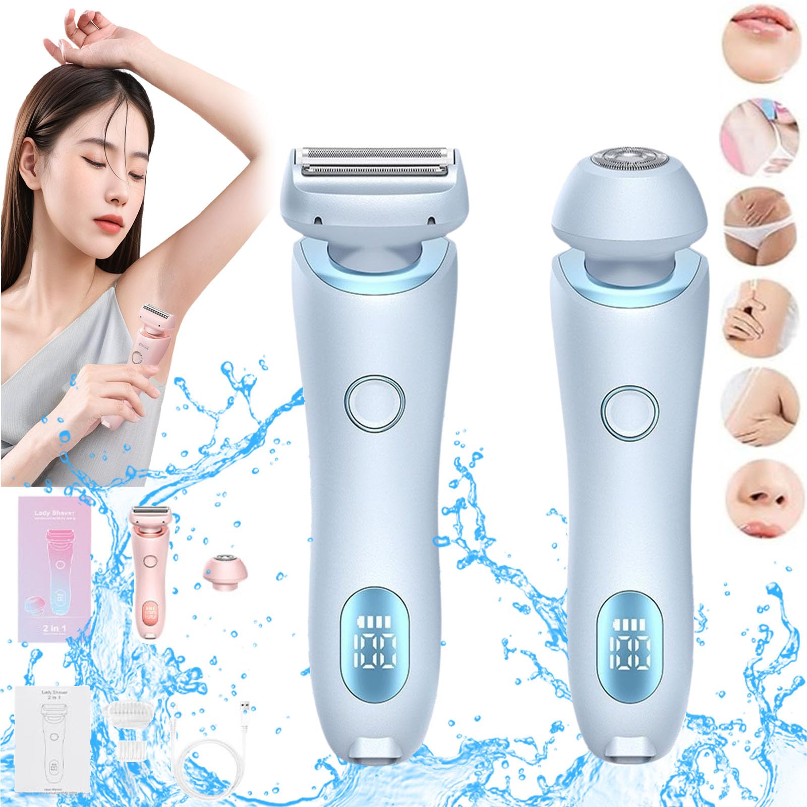 DUSK Glide Pro 3.0 Women's Electric Razor - 2-in-1 Wet & Dry Shaver for Smooth Legs & Bikini Area - Rechargeable Cordless Lady Shaver with Floating Heads (Blue) - Perfect for Travel, Gym & Quick Hair Removal at Home
