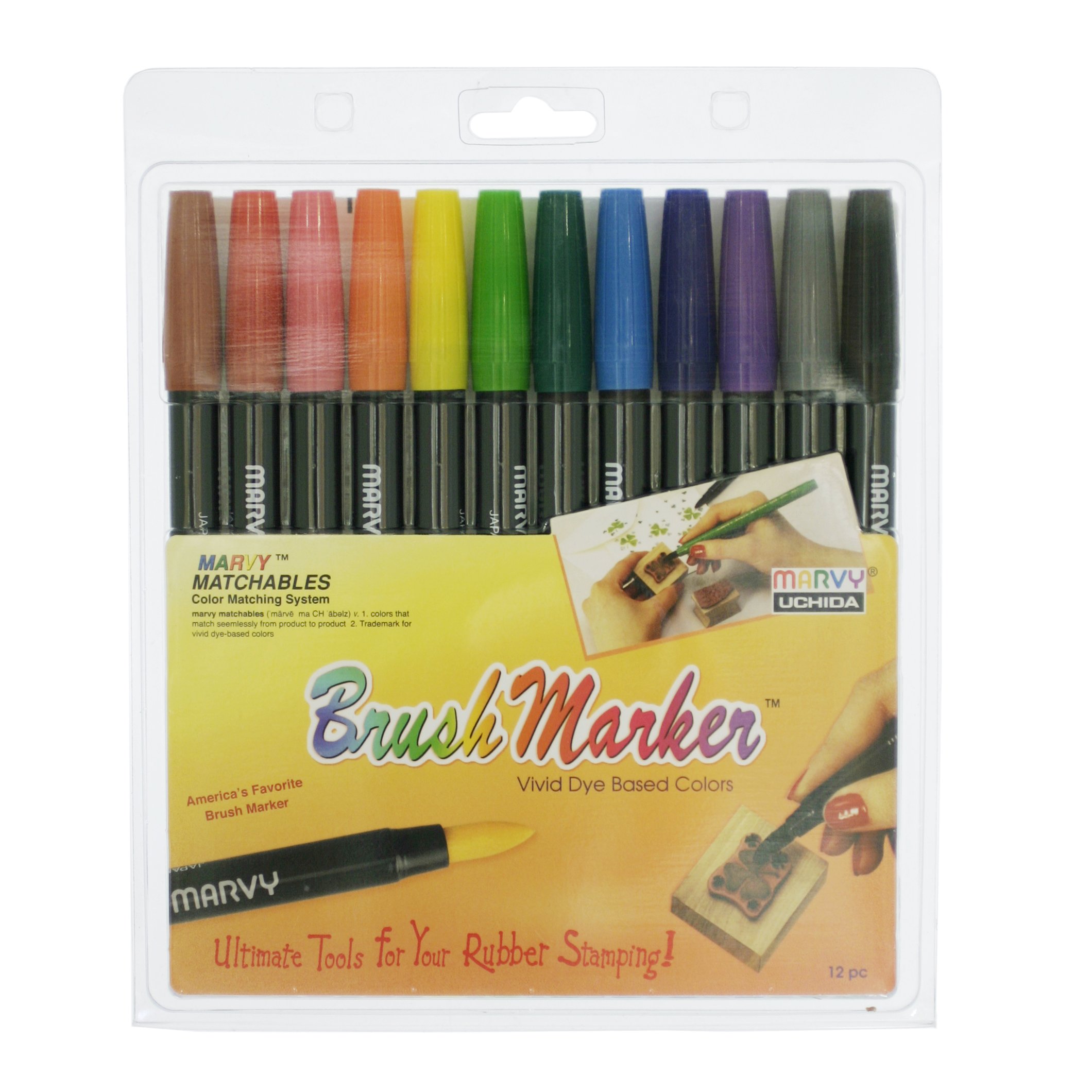 Uchida Brush Markers Set of 12 - Vibrant Primary Colors for Artists, Calligraphy & DIY Craft Projects - Perfect for Drawing, Hand Lettering, and School Art Supplies