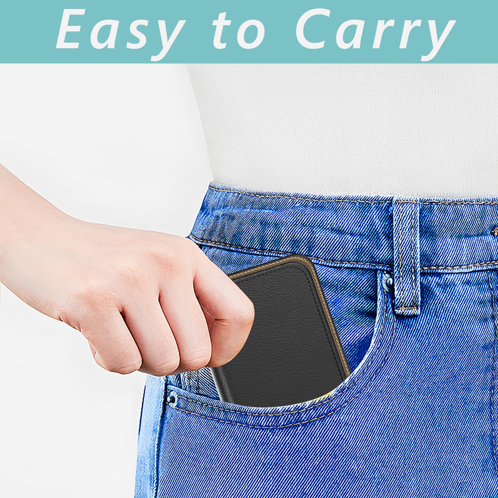 RFID Blocking Credit Card Holder - Slim Leather Wallet with Keychain & Zipper - Women's Minimalist Card Case (Black) - Perfect for Travel, Work & Everyday Use