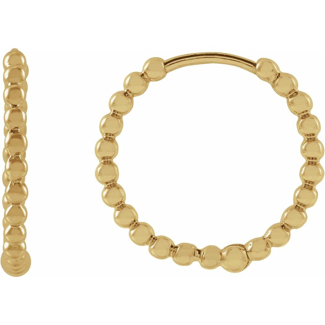 14K Yellow Gold 15mm Polished Beaded Hoop Earrings for Women - Elegant Jewelry Gift for Birthday, Anniversary & Special Occasions | Perfect for Parties, Weddings & Everyday Wear
