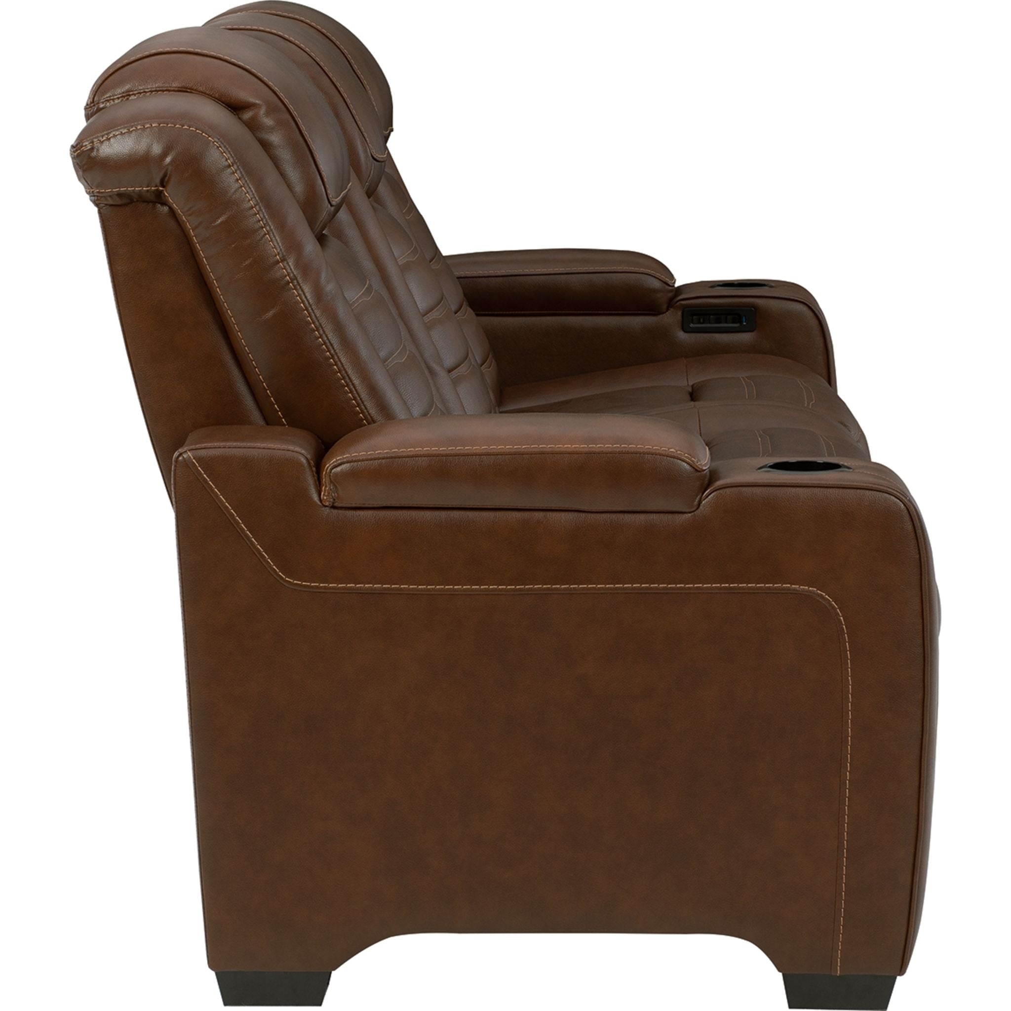 Power Reclining Sofa with USB Ports - Chocolate Brown Leather - Modern Living Room Furniture for Home Theater & Relaxation