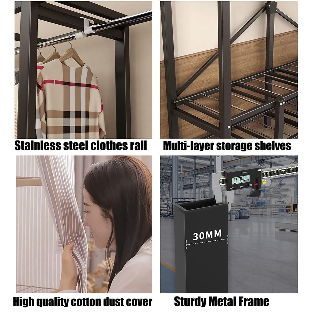 Heavy-Duty Foldable Clothing Rack with Shelf - 95 Inch Free Standing Garment Rack with Cotton Cover, 1100lb Capacity for Bedroom, Closet & Wardrobe Storage | Perfect for Home Organization, Laundry Room, Dorm & Portable Closet Solutions