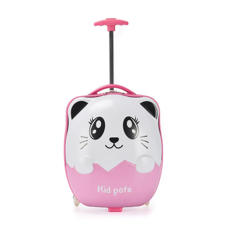 16 Inch Kids Travel Panda Trolley Suitcase - Cute Animal Print Carry On Luggage for Children Airplane Trips & Family Vacations