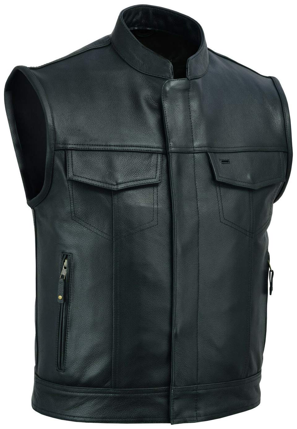 Men's Black Leather Motorcycle Vest - Biker Jacket for Riding Club & Harley Davidson - Perfect for Cruising, Road Trips & Motorcycle Events