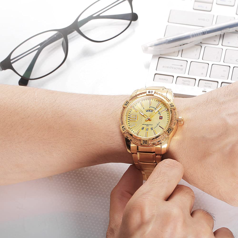 Luxury Men's Analog Day Date Quartz Watch - Waterproof Stainless Steel Business Wristwatch for Men | Perfect for Office, Formal Events & Everyday Wear