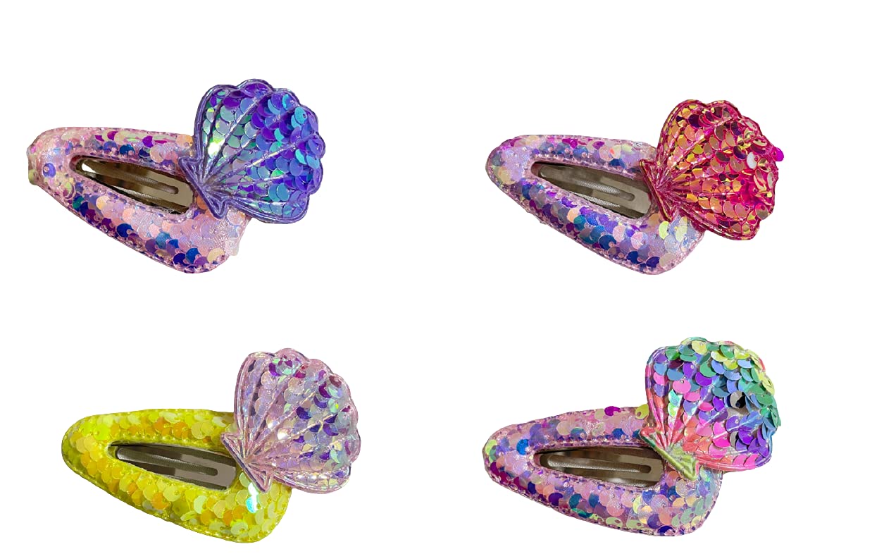 Sparkly Hair Clips for Girls - 6 Pack Sequin & Seashell Hairpins - Cute Hair Accessories for School, Parties & Everyday Styling
