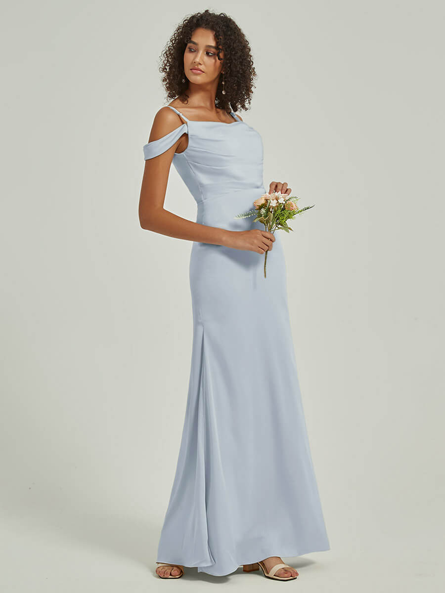 Cornflower Blue Cowl Neckline Straps Side Slit Silk Satin Convertible Bridesmaid Dress - Elegant Formal Gown for Weddings, Prom & Special Occasions