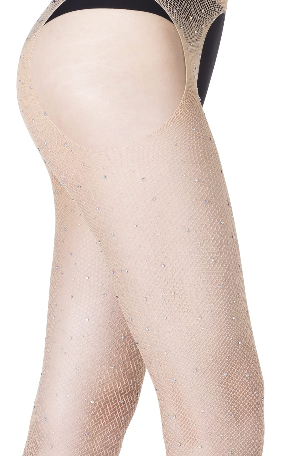 Sparkly Rhinestone Stockings for Women - Sexy Fishnet Tights with Glitter Details, Nude One Size Pantyhose - Perfect for Parties, Date Nights & Special Occasions