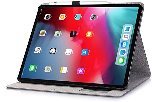 Luxury Folio Stand Case for iPad Pro 12.9 (2022/2021/2020/2018) - 6th/5th/4th/3rd Gen Protective Cover with Pencil Holder & Auto Sleep/Wake - Perfect for Work, Travel & Home Office (Grey)
