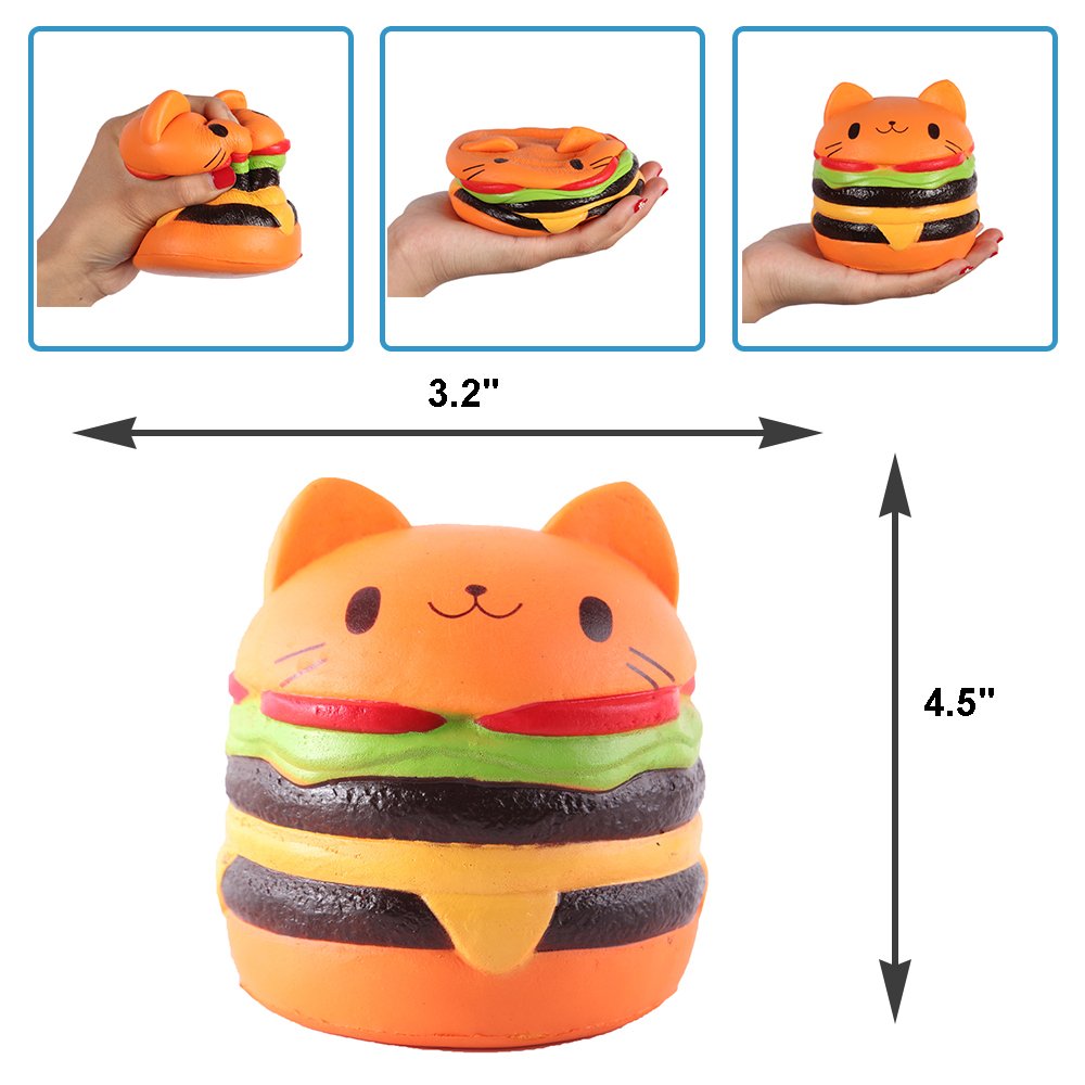 Anboor Kawaii Squishy Cat Hamburger Toy for Kids - Slow Rising Stress Relief Gift