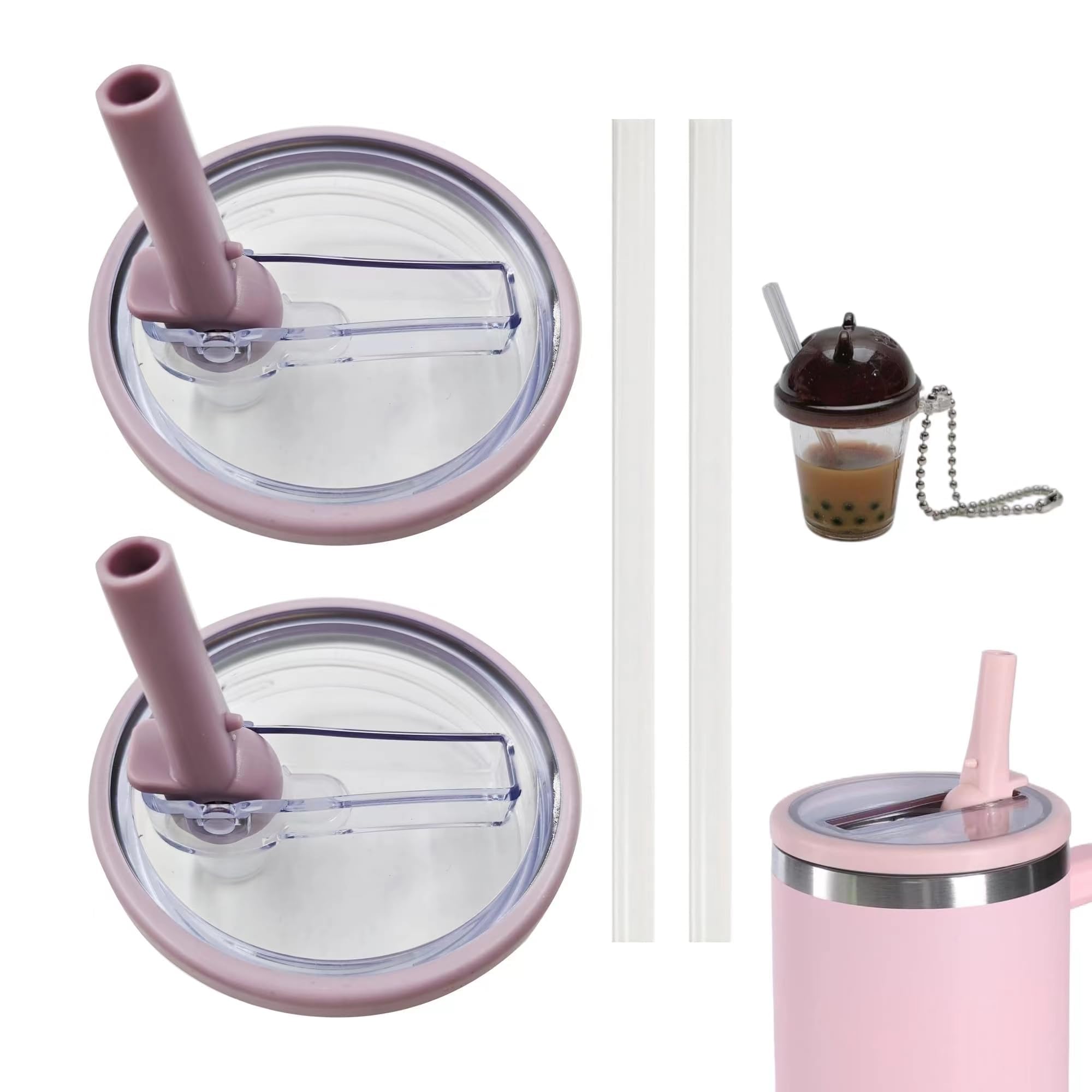 Stanley Quencher 40 oz Tumbler Flip Straw Lid Replacement - 2 Pack Spill Proof & Splash Resistant Reusable Cup Cover - Fits Stanley Cup & HydroJug Traveler (Pink) - Perfect for Outdoor Activities, Gym, Office & Travel