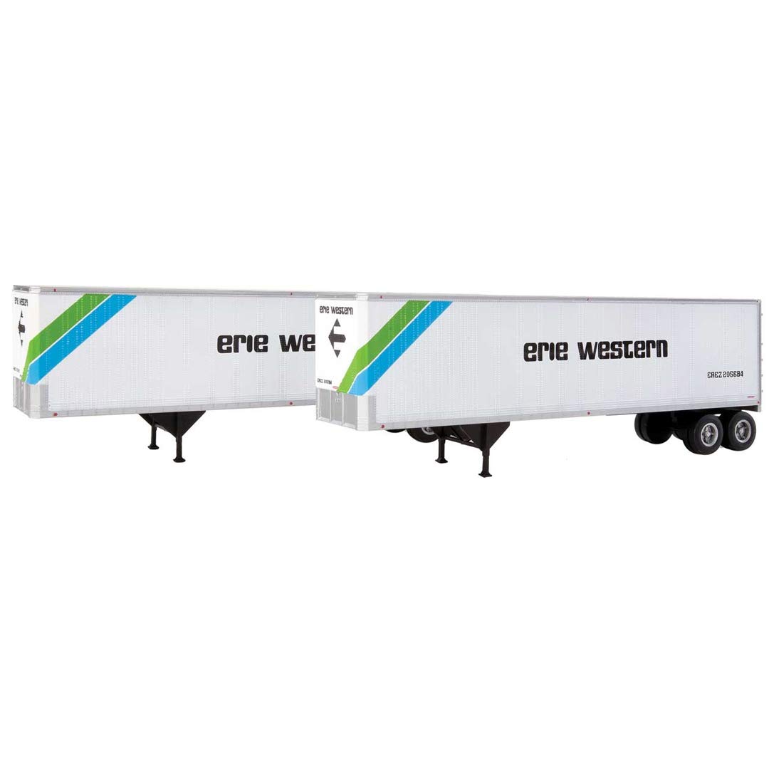 Walthers HO Scale 40' Trailmobile Trailer 2-Pack Erie Western (White/Black/Blue) - Model Train Accessories for Railroad Scenery & Diorama Displays