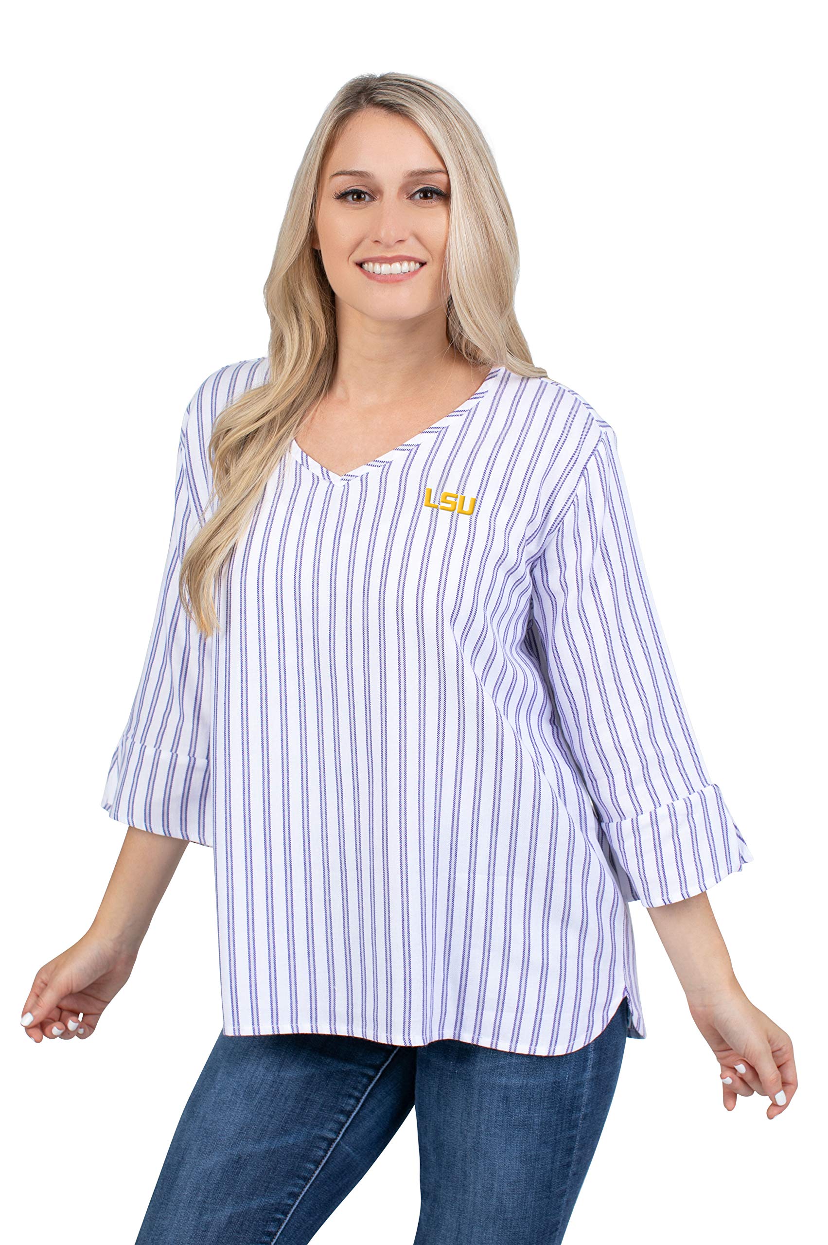 UG Apparel Women's V-Neck Striped Blouse - Soft Casual Long Sleeve Tops for Work & Everyday Wear | Office, Date Night & Weekend Outfits