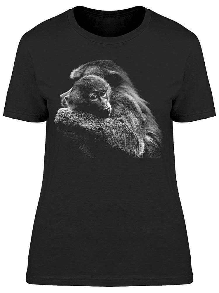 Smartprints Women's Adult Monkey Hugging A Baby Graphic Tee - Cute Casual T-Shirt for Everyday Wear, Gifts & Fun Outfits