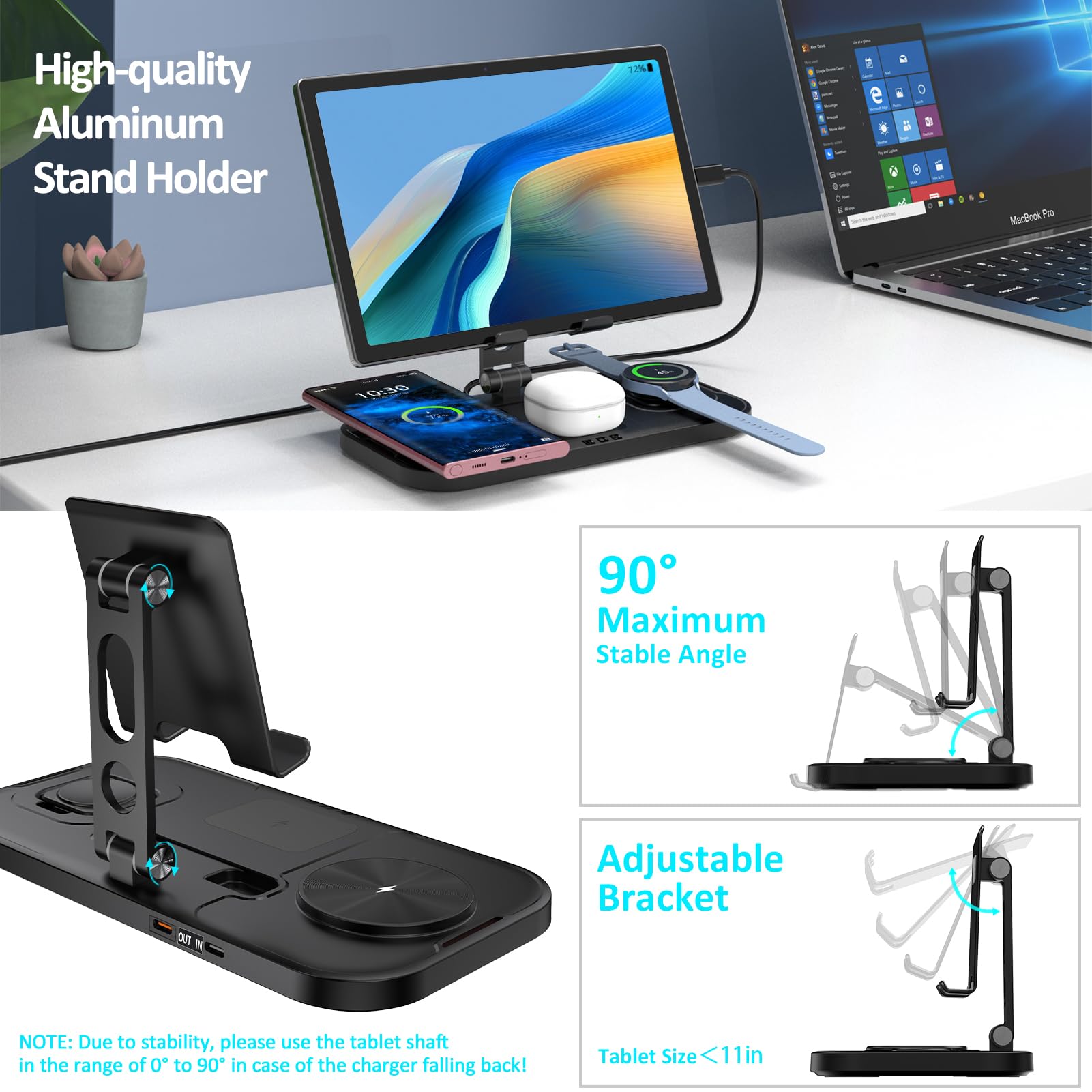 4-in-1 Wireless Charging Station for Samsung Galaxy S25 Ultra/S24/S23/S22/Note 20/Fold6/Flip6 - Fast Charger Stand for Galaxy Watch 7/6/5 Pro/4/3 & Buds - Foldable Multi-Device Charger for Android Phones & Tablets | Perfect for Home, Office & Travel