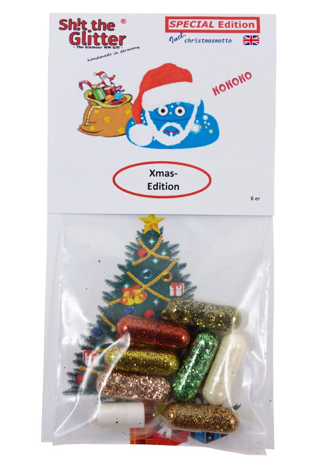 Shit the Glitter® - Christmas Novelty Gift Set (Snowman Poop, Reindeer Poop, Grinch Poop, Donkey Poop) - Funny Joke Item, Secret Santa Gift, Glamorous Present with Glitter Pills - Original Humorous Gag Gift for Christmas Parties & Office Exchanges