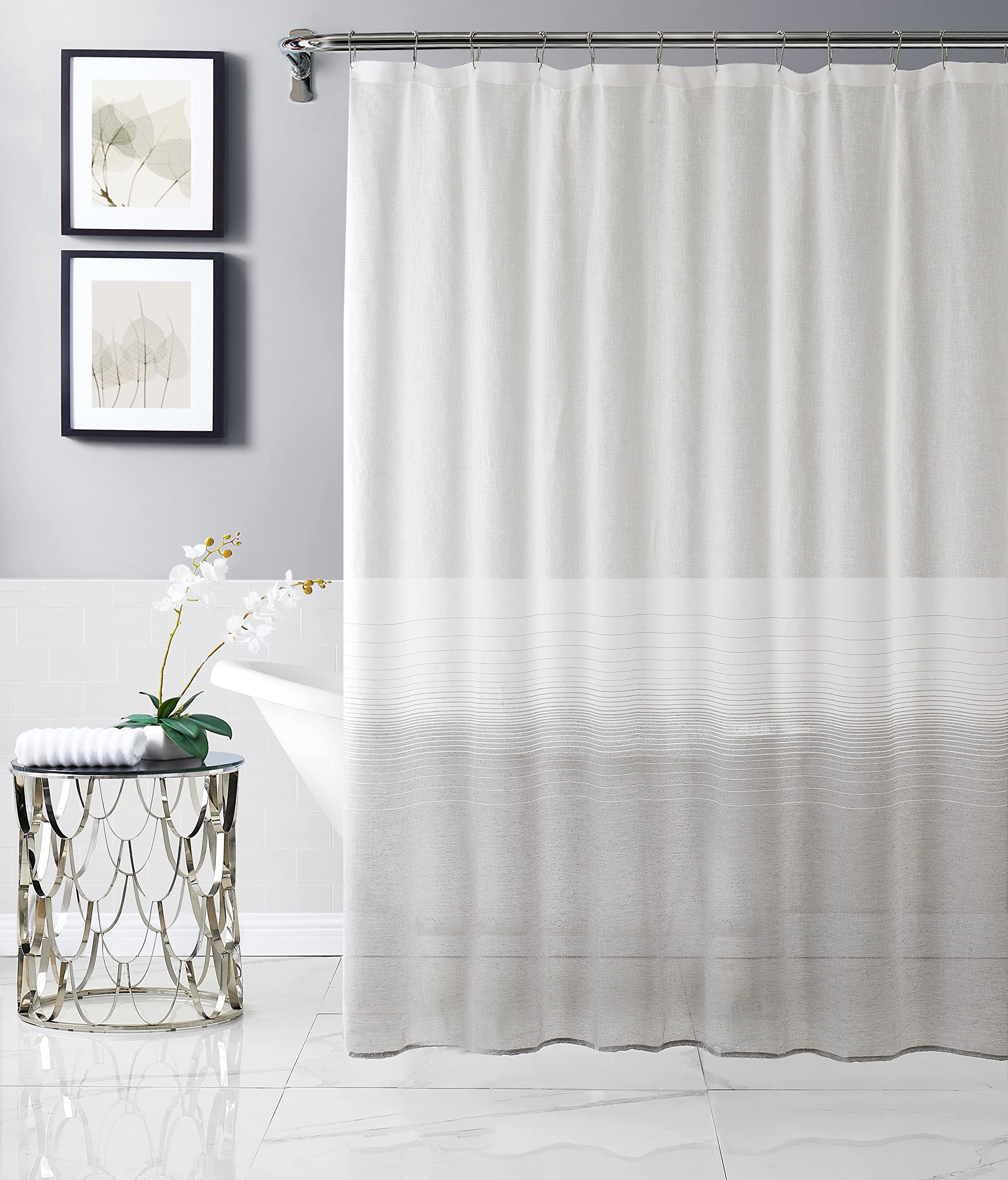 Elegant Ombre Striped Shower Curtain 70x72 Inches - Waterproof Polyester Fabric with Stylish Grey Gradient Design - Machine Washable Bathroom Decor for Modern, Vintage, or Minimalist Bathrooms - Ideal for Home, Apartment, and Hotel Use