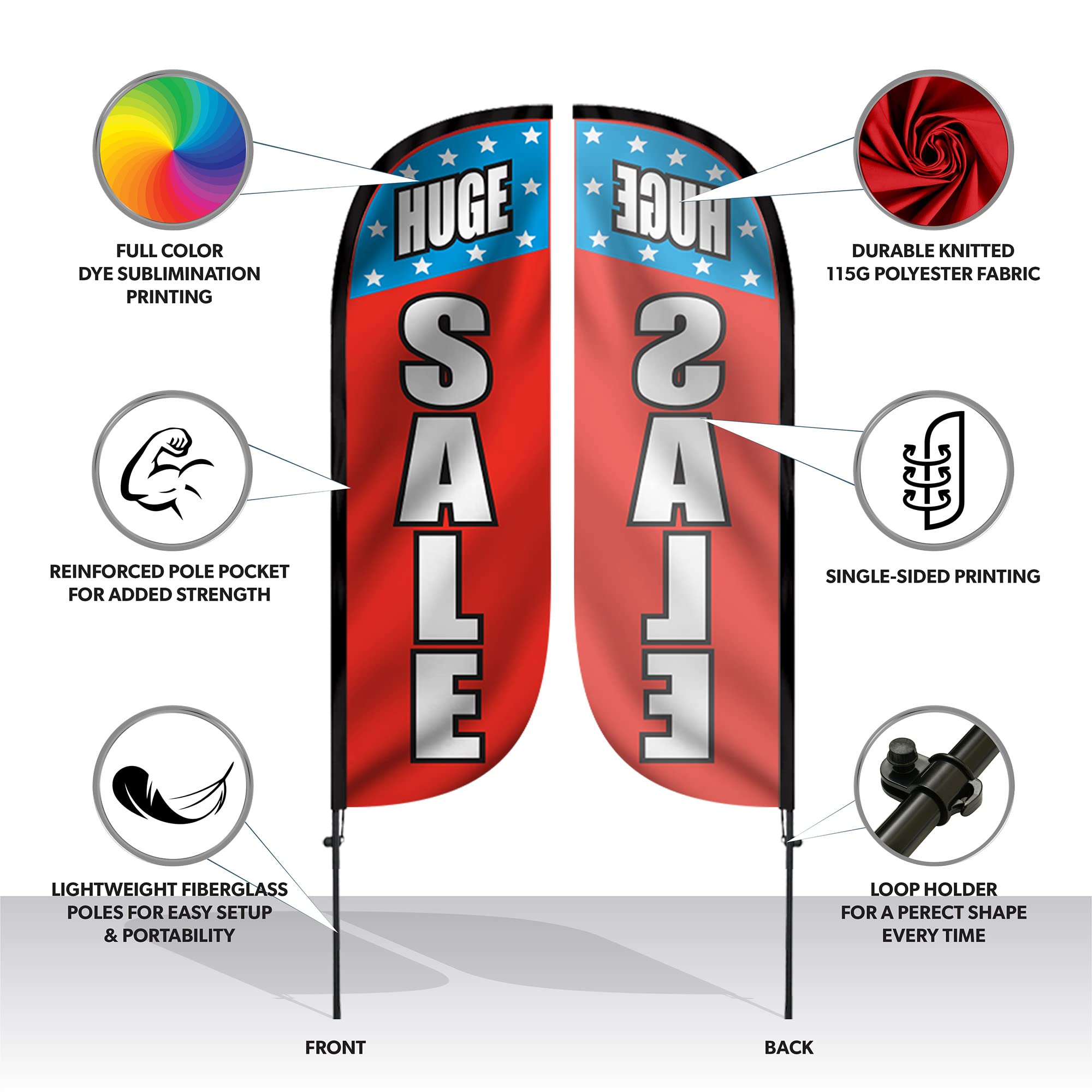 5FT Feather Flag Banner 3-Pack - Business Advertising with Poles & Spikes for Outdoor Sales & Events