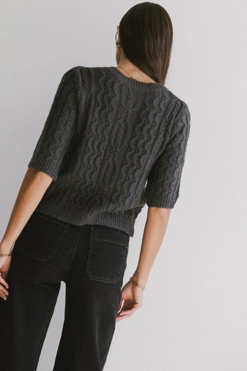 Erika Cable Knit Cardigan in Charcoal - Women's Chunky Knit Sweater | Cozy Fall & Winter Layering Piece for Casual Outfits & Office Wear