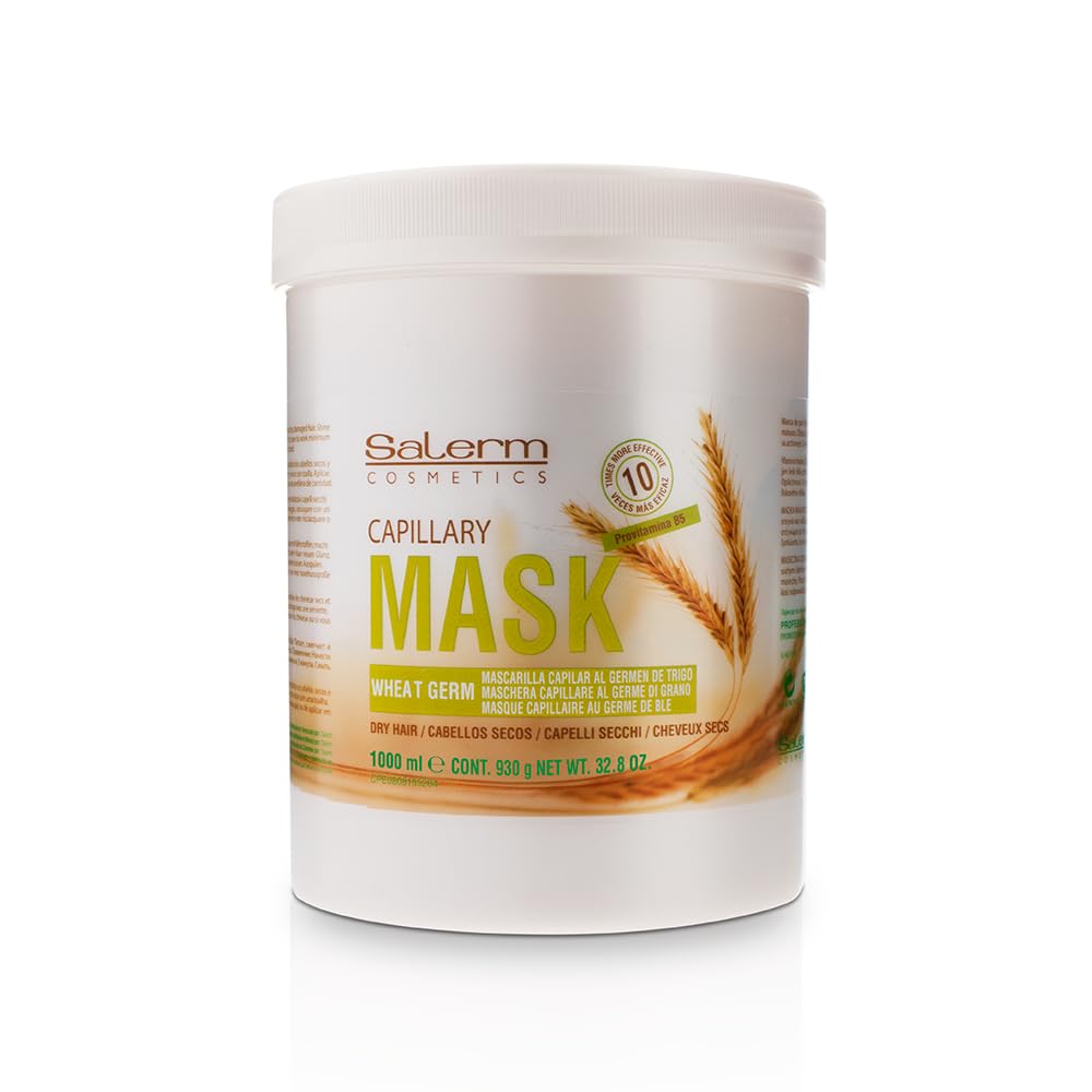 SALERM Nourishing Hair Mask with Wheat Germ - 1000ml Deep Hydrating Treatment for Dry, Damaged Hair - Restores Shine & Strength - Salon Quality Hair Care for Frizz Control & Split Ends Repair - Perfect for Home Spa Days & Post-Color Treatment