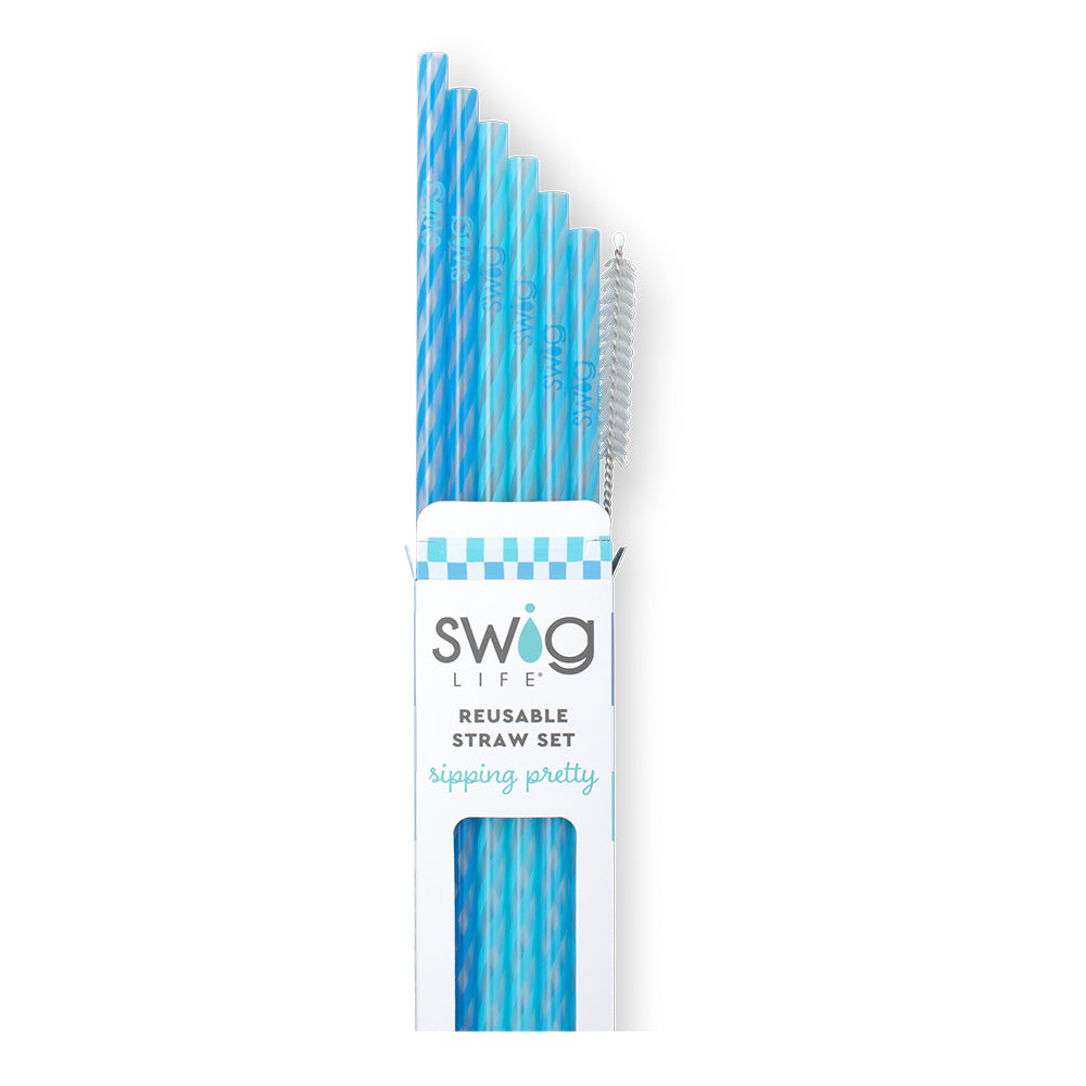 Eco-Friendly Glacier Stripe Reusable Straws - BPA Free Stainless Steel Drinking Straws for Smoothies, Iced Coffee & Cocktails - Perfect for Home, Office & Travel Use