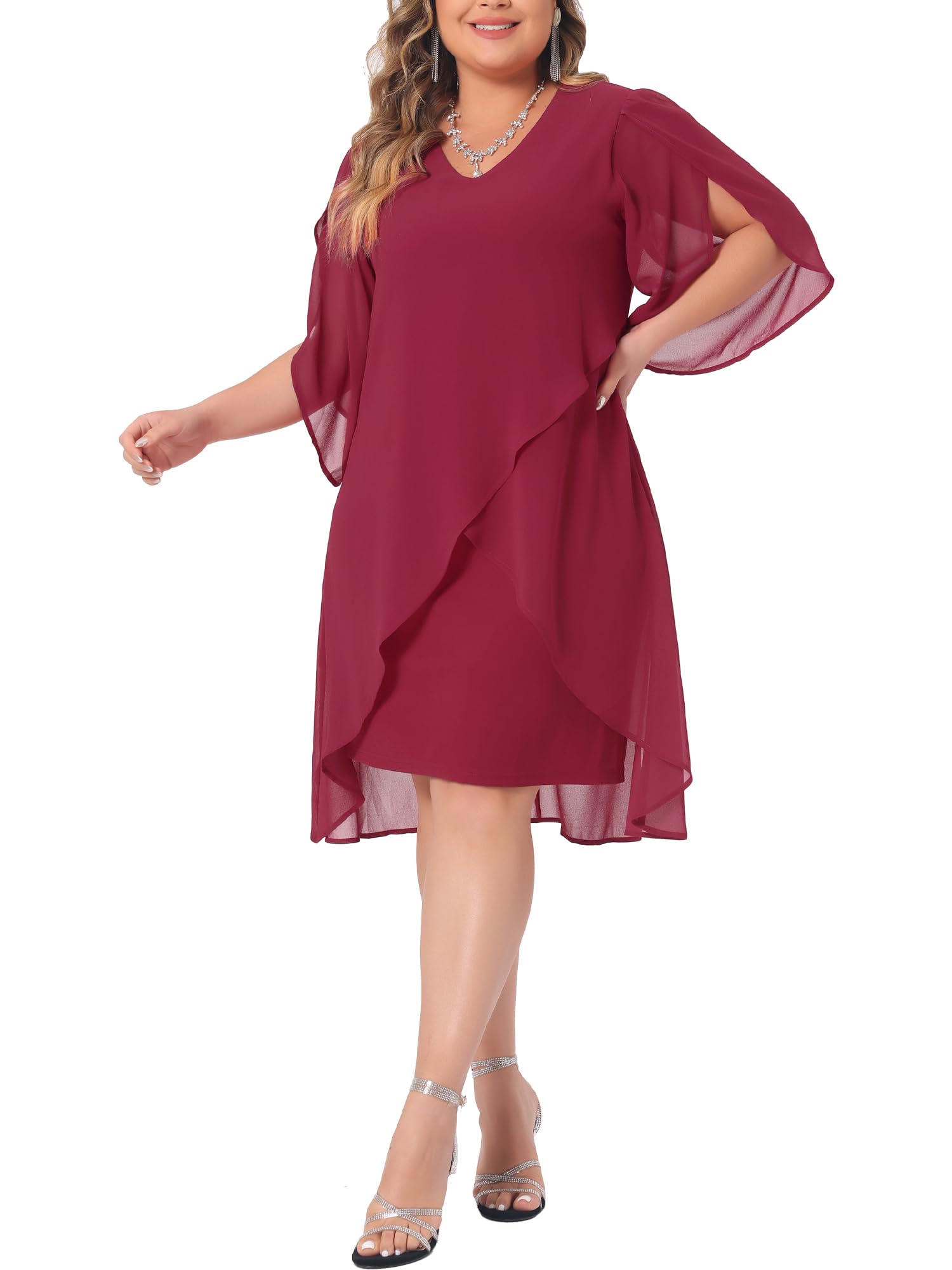 Agnes Orinda Plus Size Chiffon Cocktail Dress for Women - Elegant Mesh Overlay Short Dress for Wedding Guest & Party 2024 | Perfect for Evening Events, Bridal Showers & Special Occasions