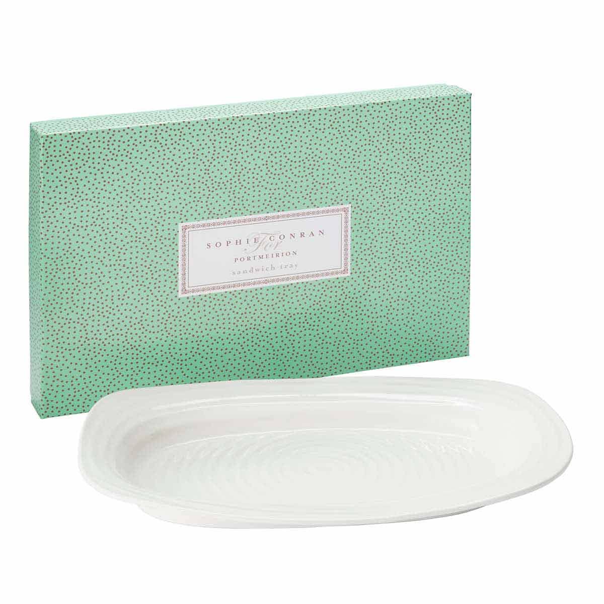 Portmeirion Sophie Conran White Porcelain Sandwich Tray - 13.5 x 9 Inch Appetizer Serving Platter for Parties, Snacks & Entertaining | Microwave & Dishwasher Safe | Elegant Dinnerware for Home & Restaurant Use