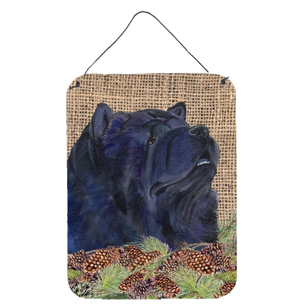 Chow Chow Dog Wall Art - 12x16 Aluminum Metal Sign with Faux Burlap & Pine Cones Design | Rustic Kitchen, Bathroom, Bar Decor | Durable Front Door Hanging Plaque for Home & Office